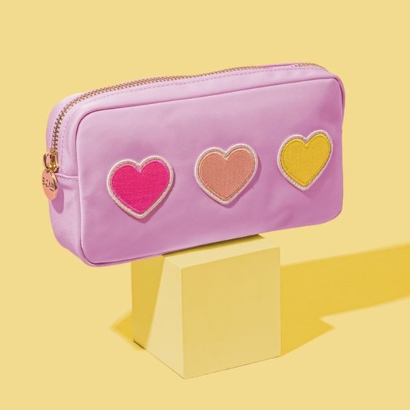 Stoney Clover Lane Flamingo Heart Embroidered Pouch NWT Pink Patches - Picture 3 of 6